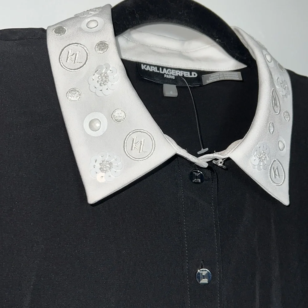 NWT Karl Lagerfeld Paris Contrast Collar Shirtdress - Picture 4 of 7